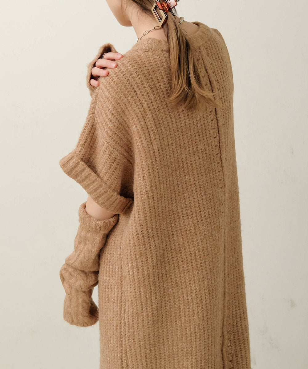 Bab アームウォーマー付きニットワンピース