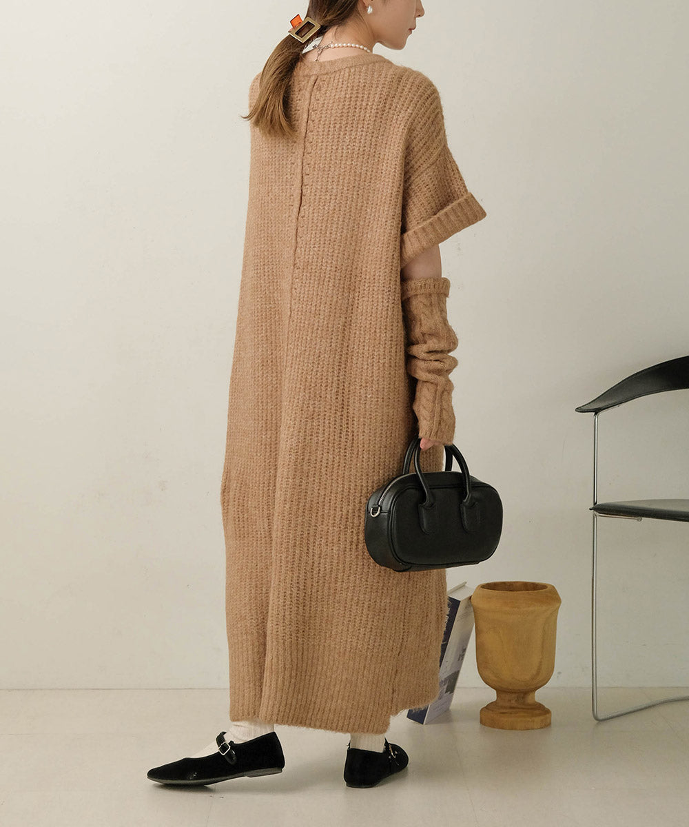 Bab アームウォーマー付きニットワンピース