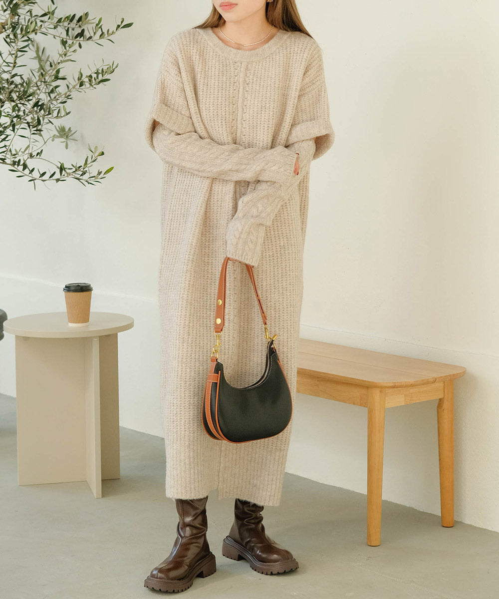 Bab アームウォーマー付きニットワンピース