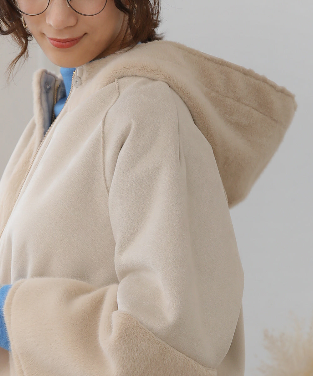 BouJeloud フェイクムートンファー切替ショートコート