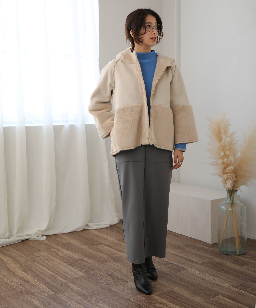 BouJeloud フェイクムートンファー切替ショートコート