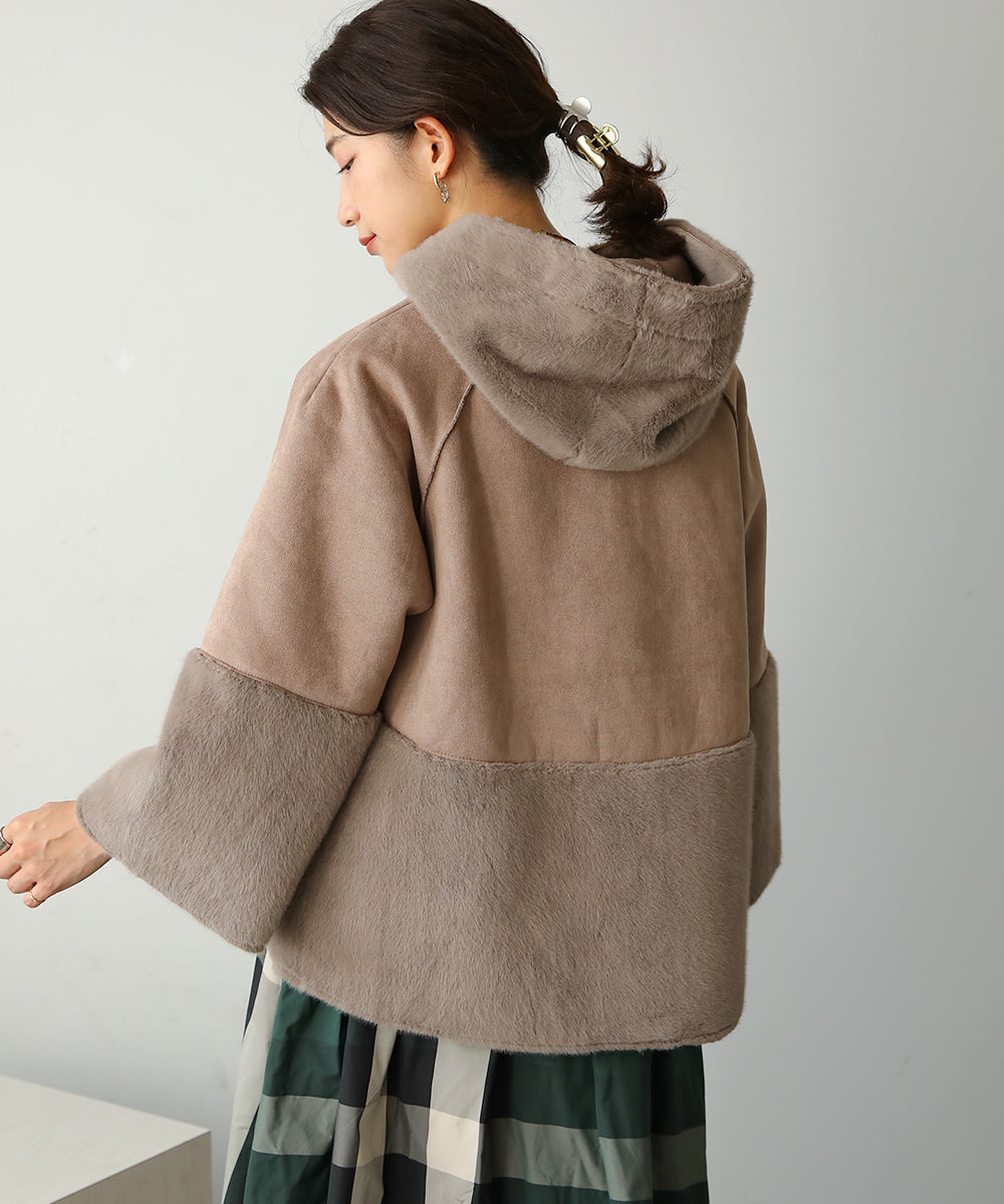 BouJeloud フェイクムートンファー切替ショートコート