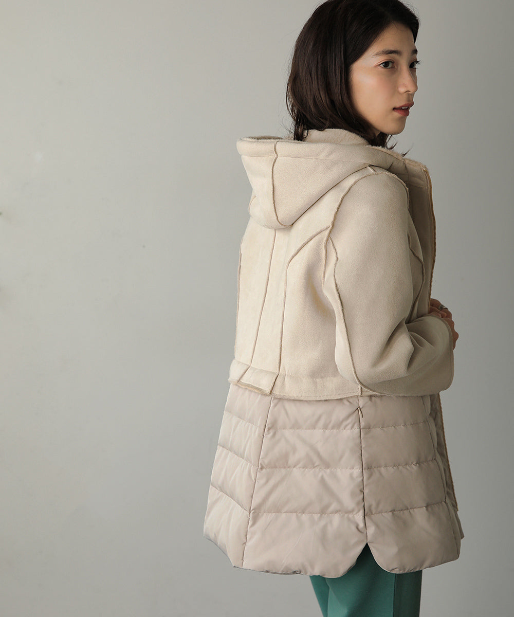 BouJeloud フェイクムートンダウン切替コート