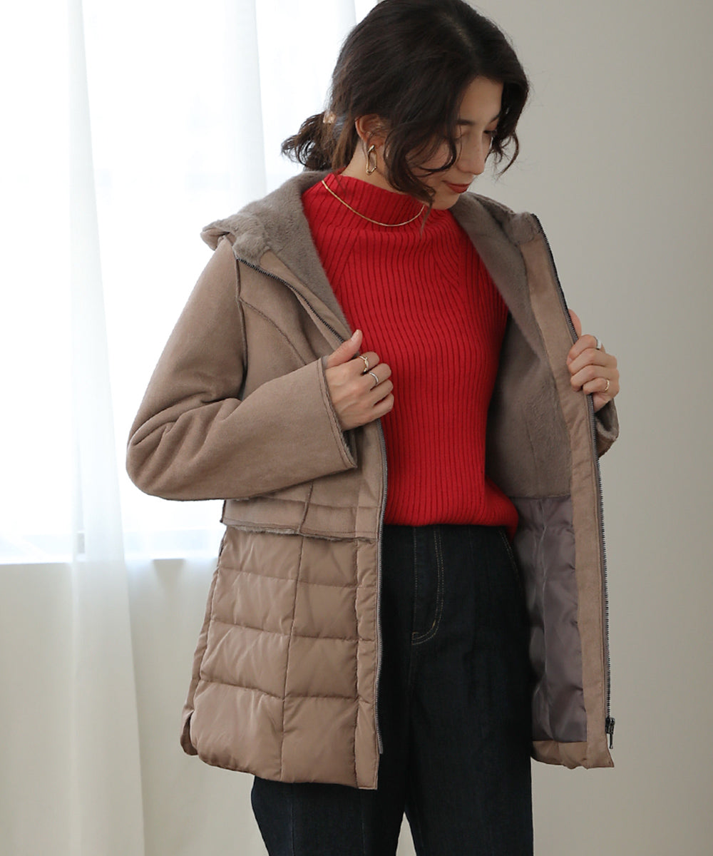 BouJeloud フェイクムートンダウン切替コート