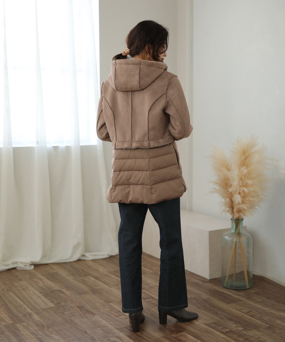 BouJeloud フェイクムートンダウン切替コート
