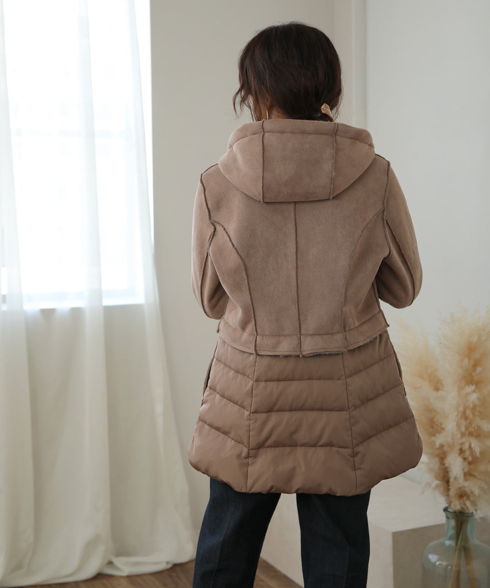 BouJeloud フェイクムートンダウン切替コート