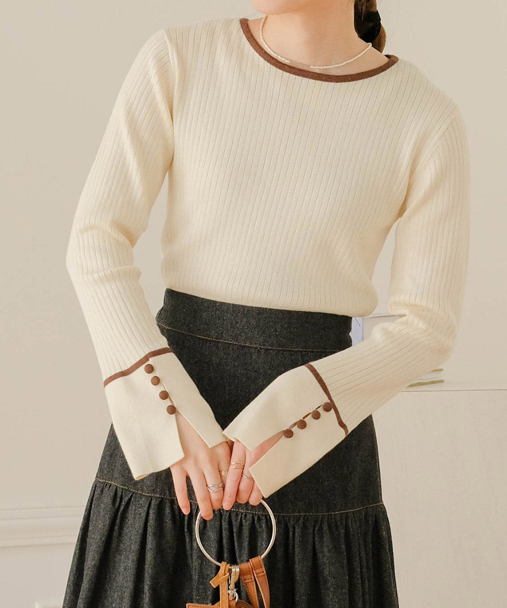 Bab 【ドラマ着用】パイピング袖スリットクルーネックニット