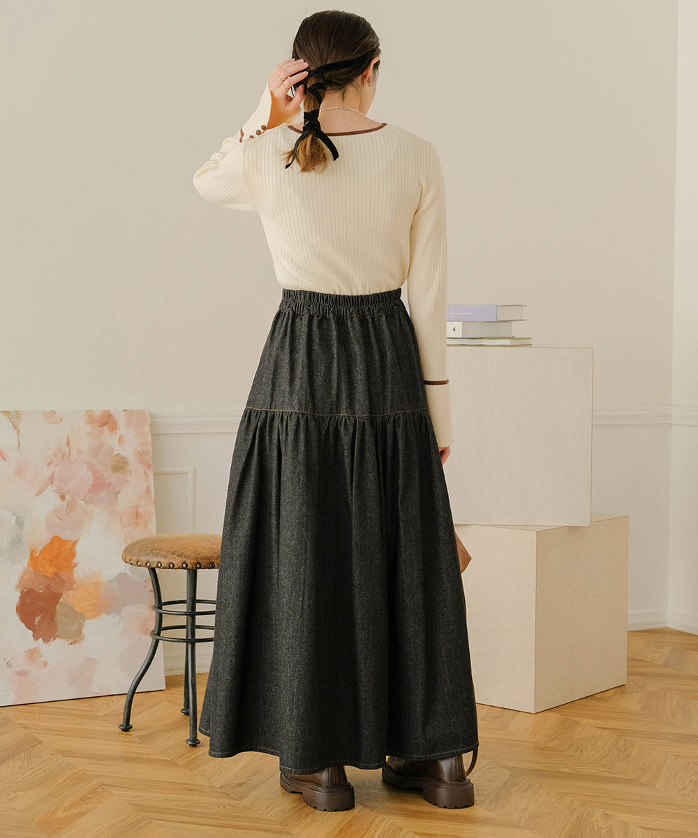 Bab 【ドラマ着用】パイピング袖スリットクルーネックニット