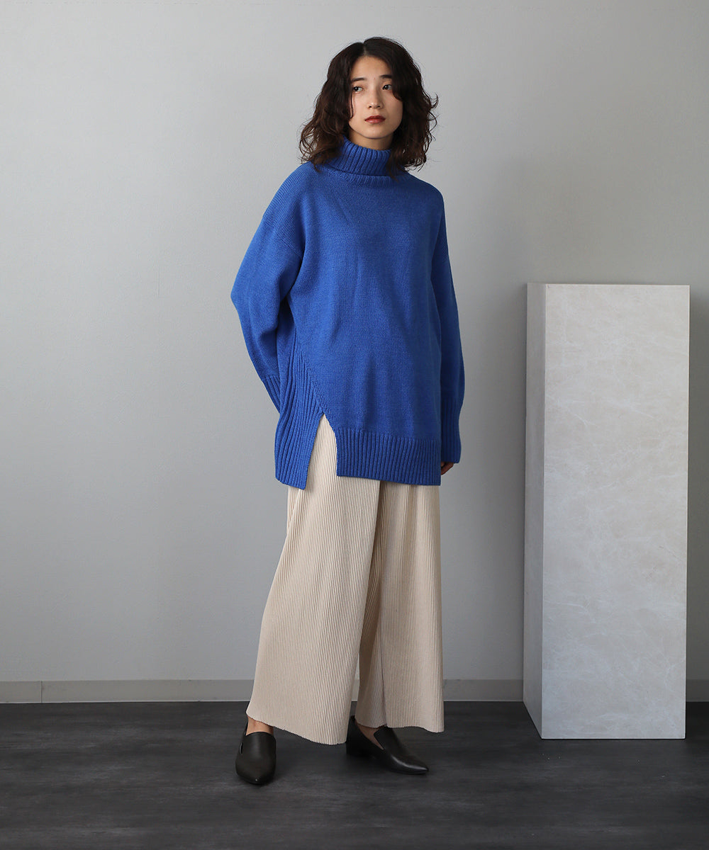 BouJeloud ウォッシャブルサイドリブスリットタートルトップス