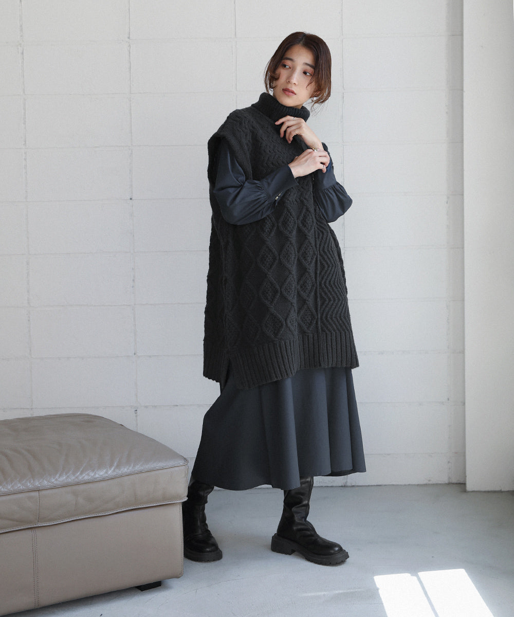 BouJeloud 柄ニットトップス×裾フレアシャツワンピース