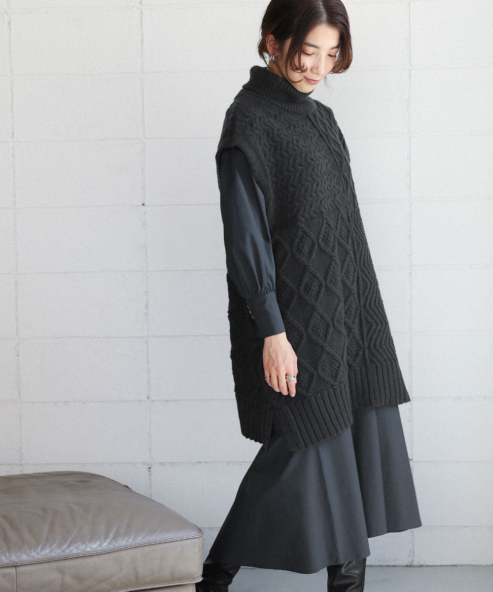 BouJeloud 柄ニットトップス×裾フレアシャツワンピース