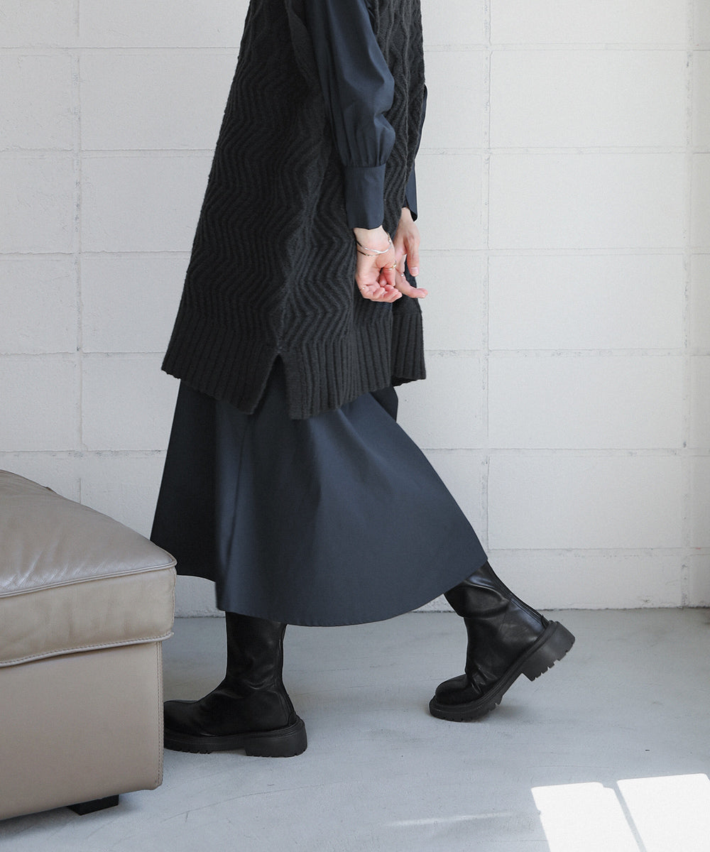BouJeloud 柄ニットトップス×裾フレアシャツワンピース