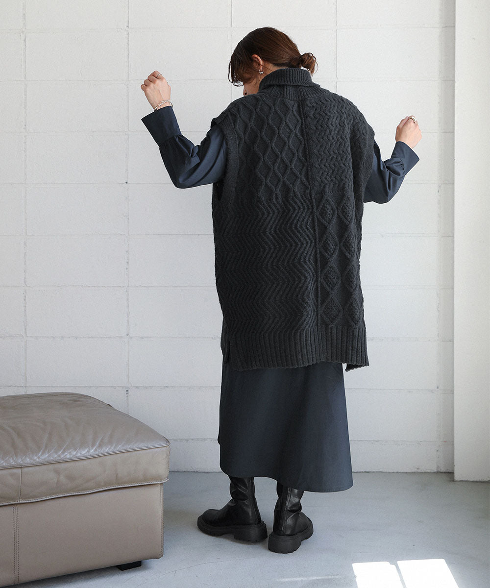 BouJeloud 柄ニットトップス×裾フレアシャツワンピース