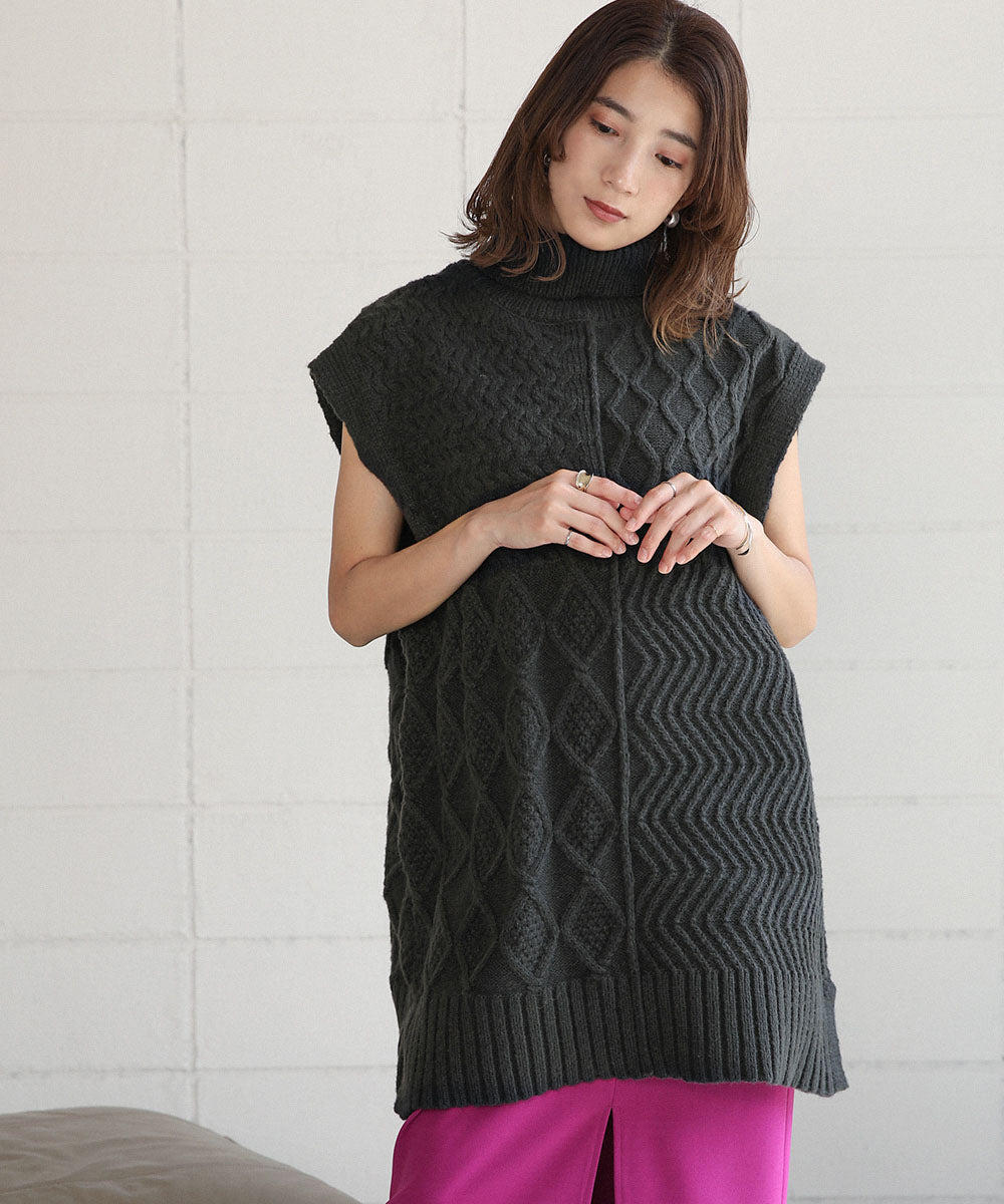 BouJeloud 柄ニットトップス×裾フレアシャツワンピース