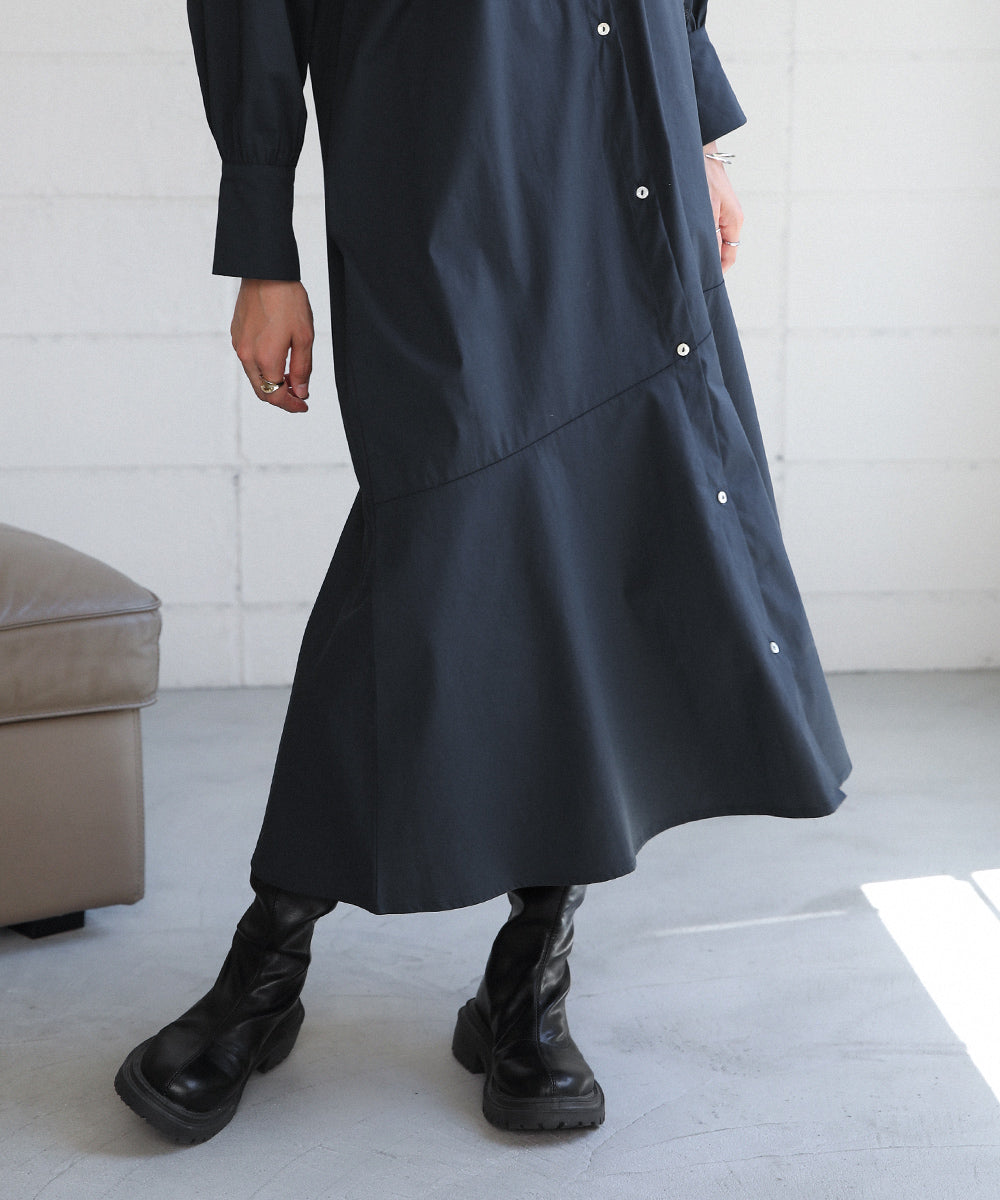 BouJeloud 柄ニットトップス×裾フレアシャツワンピース