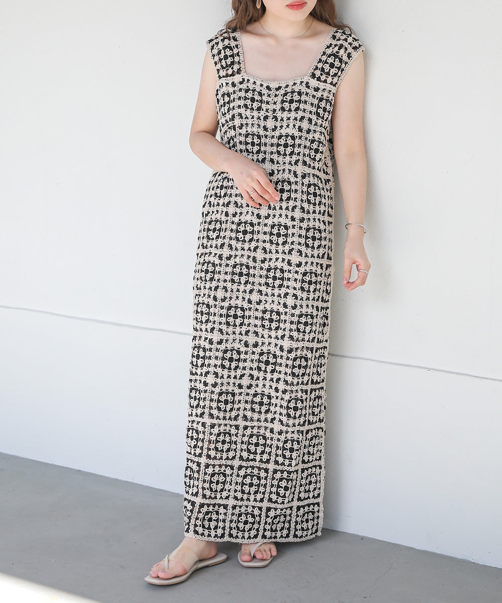Bab かぎ針ロングワンピース