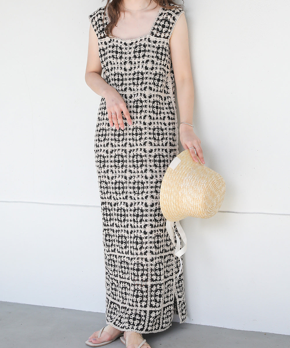 Bab かぎ針ロングワンピース