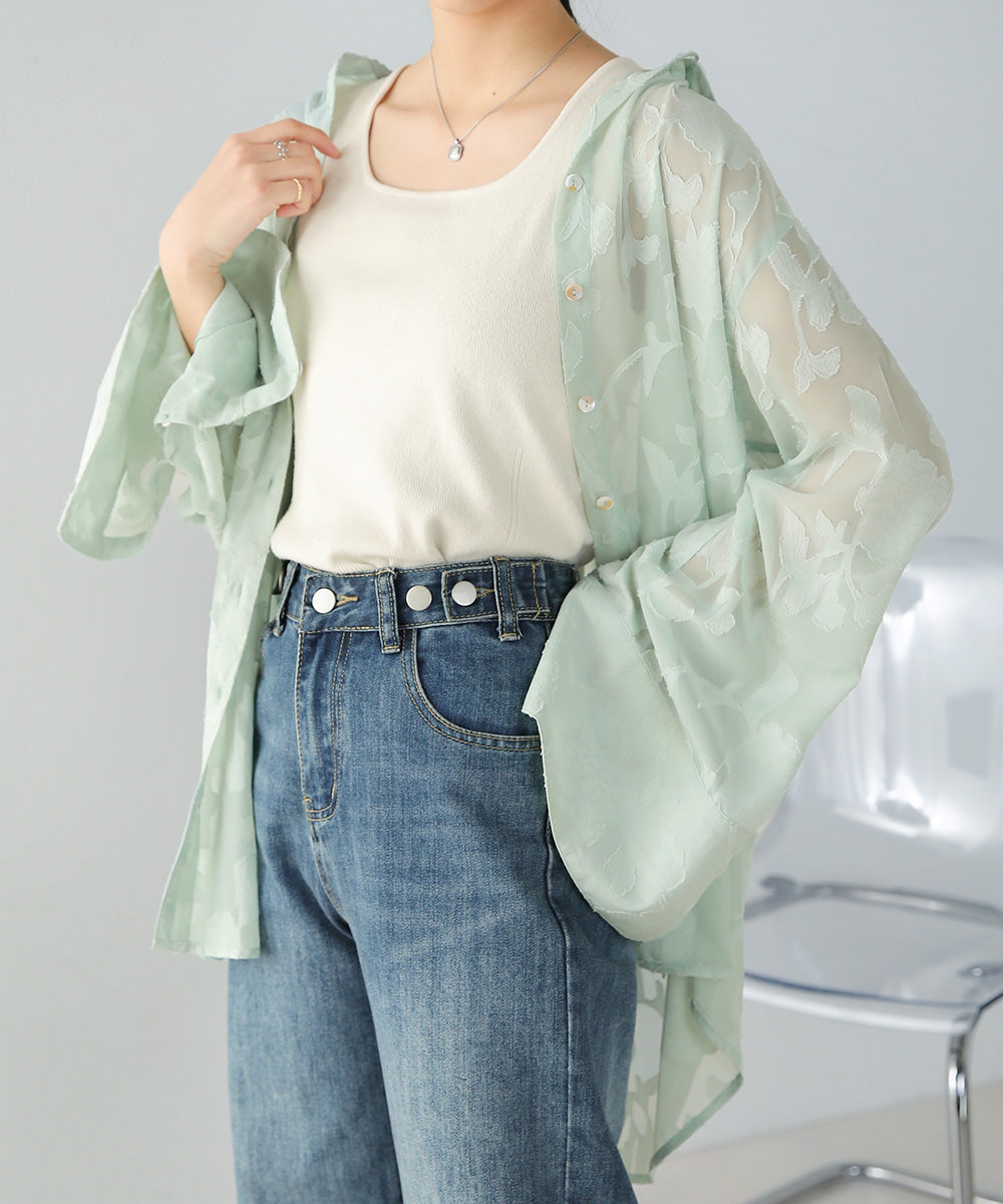 Bab シアーフラワージャガードビックシャツ