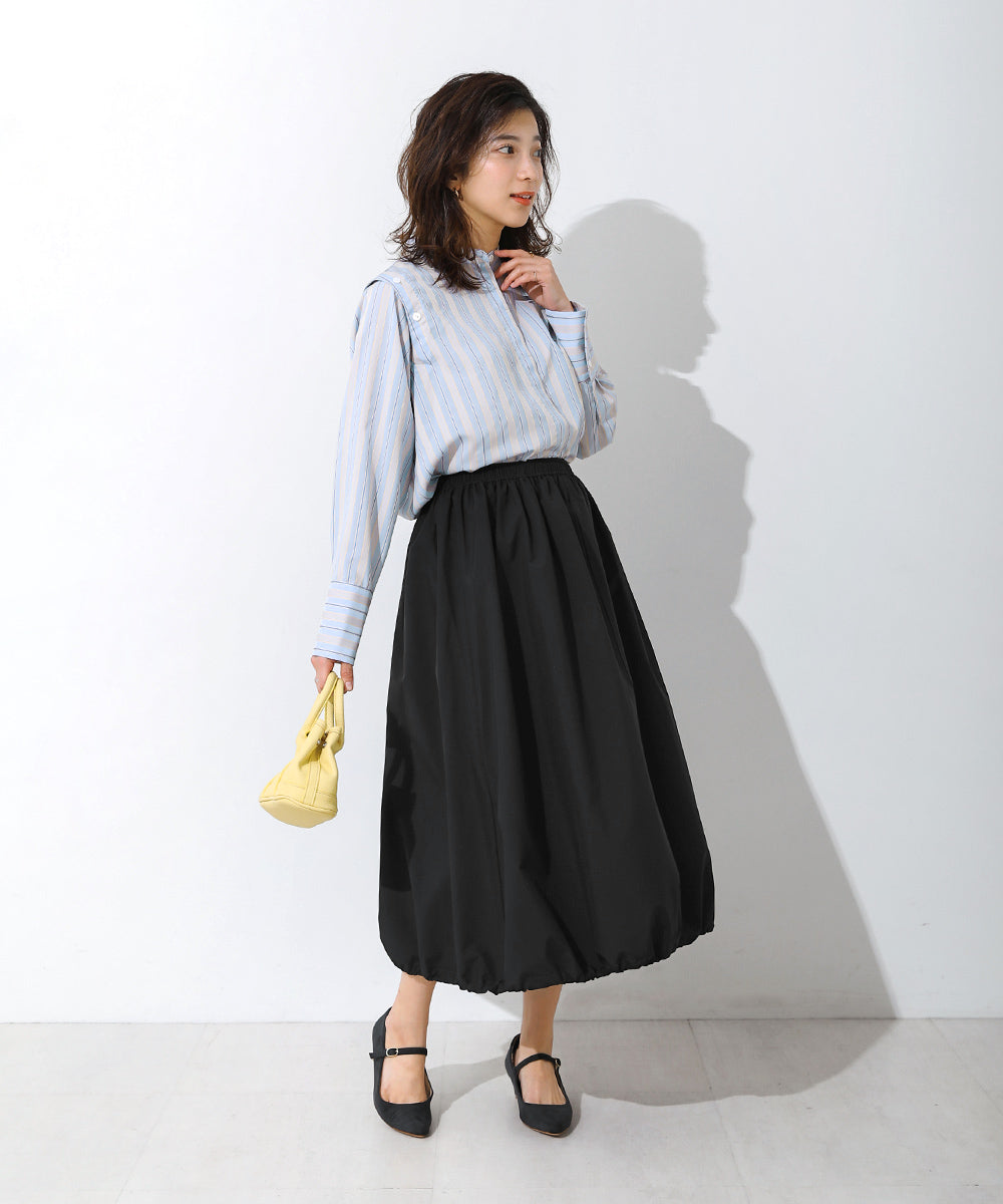 釦スリーブストライプシャツ