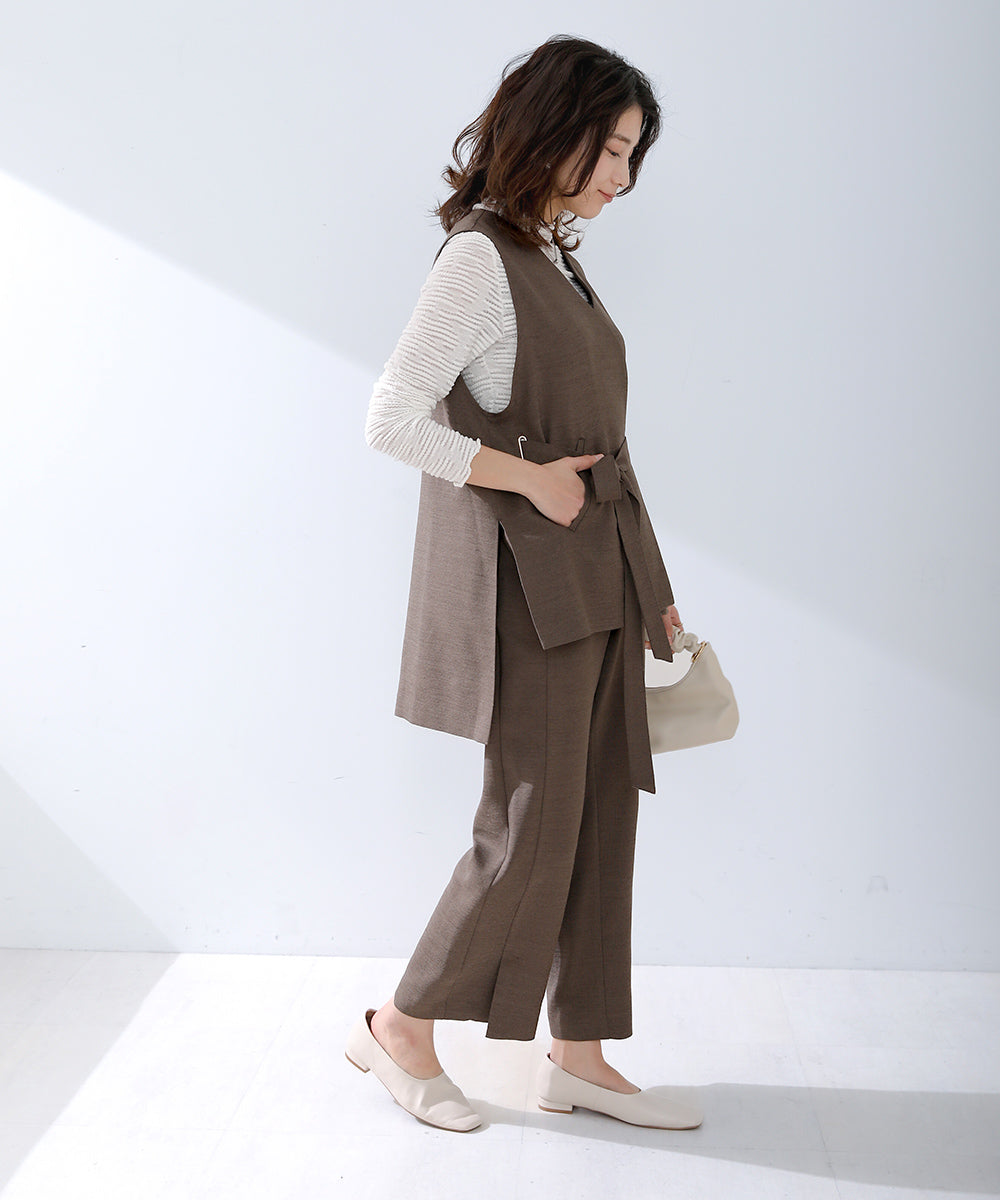 BouJeloud リネンライクストレートパンツ