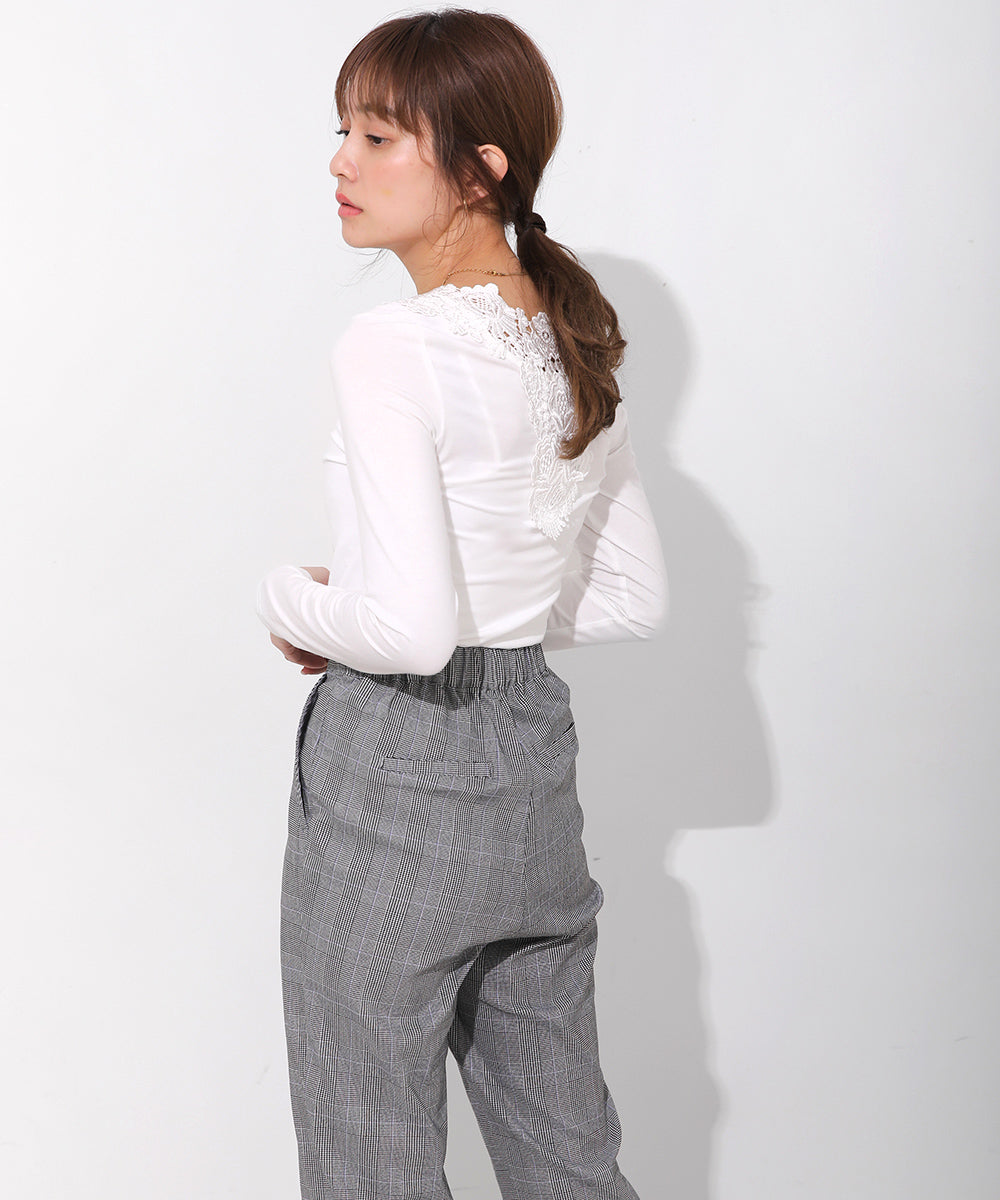 BACKモチーフレース付ロンT