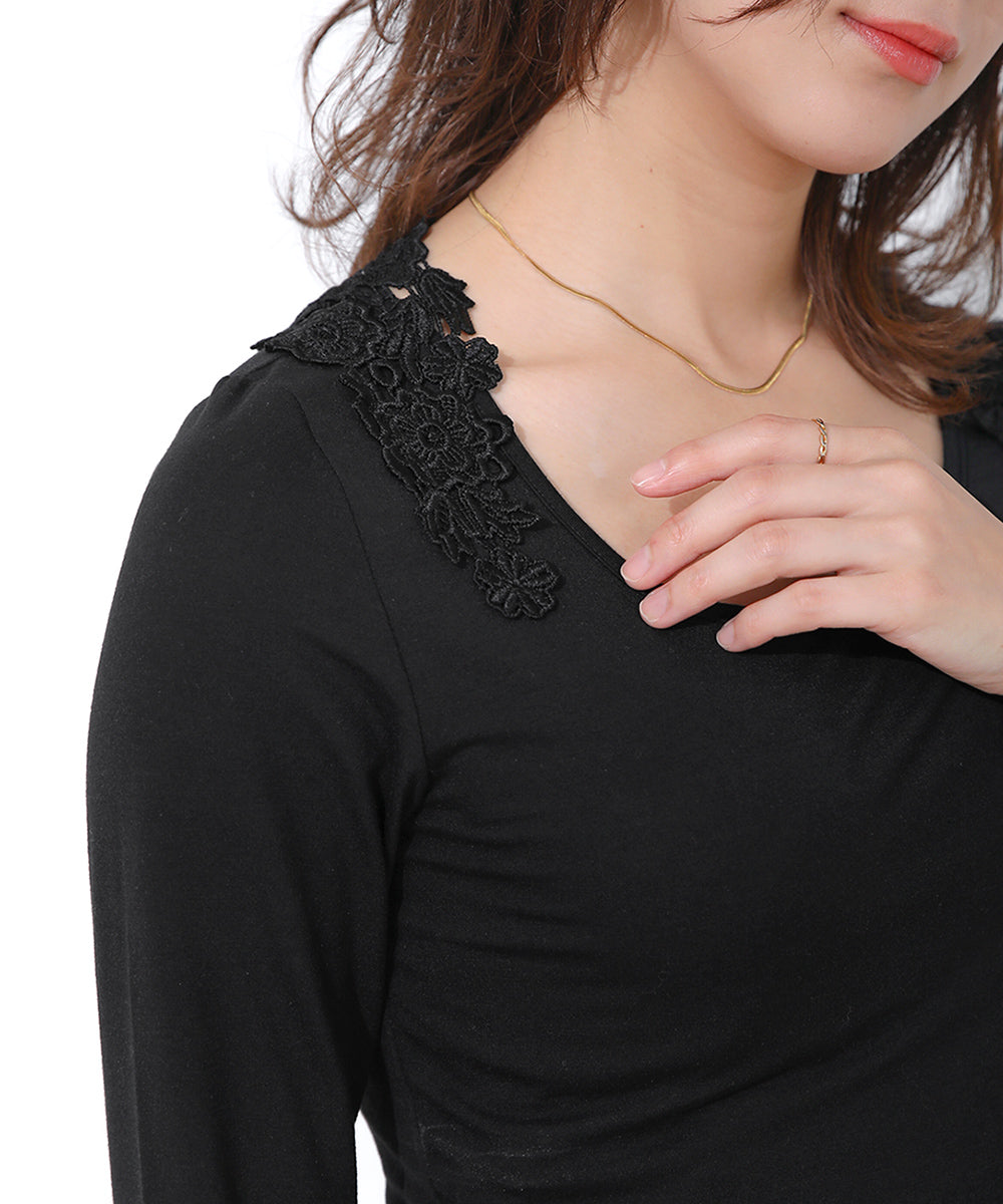 BACKモチーフレース付ロンT