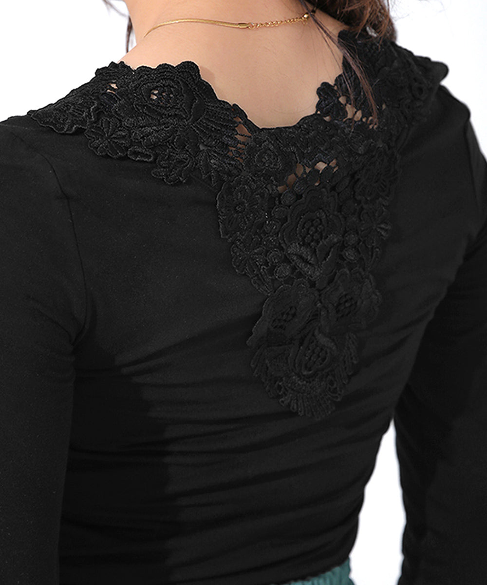 BACKモチーフレース付ロンT