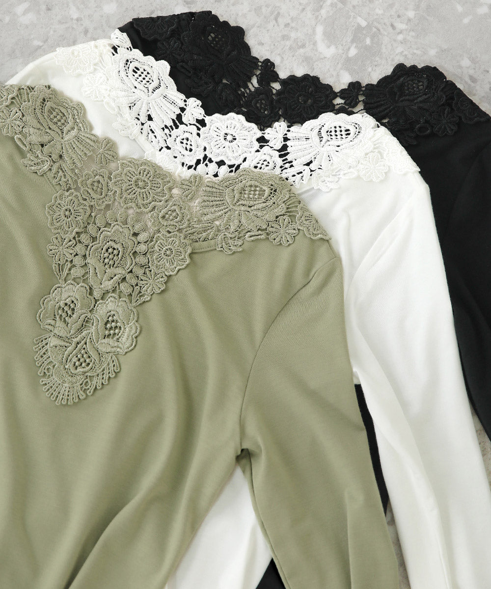 BACKモチーフレース付ロンT