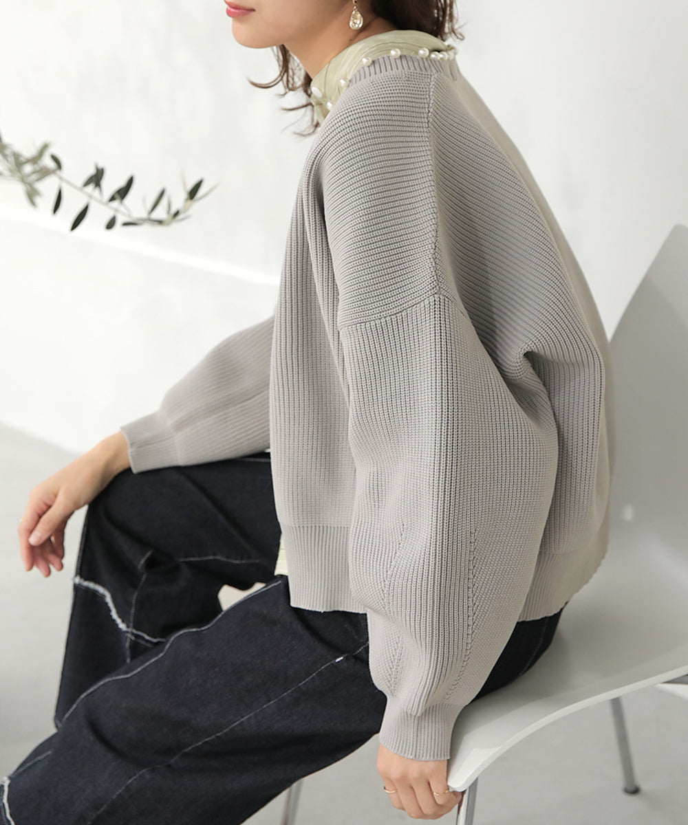 BouJeloud パール付ドルマンニットカーディガン
