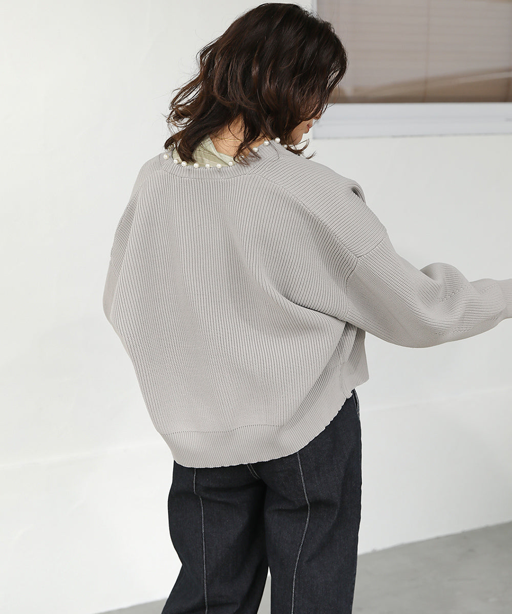 BouJeloud パール付ドルマンニットカーディガン