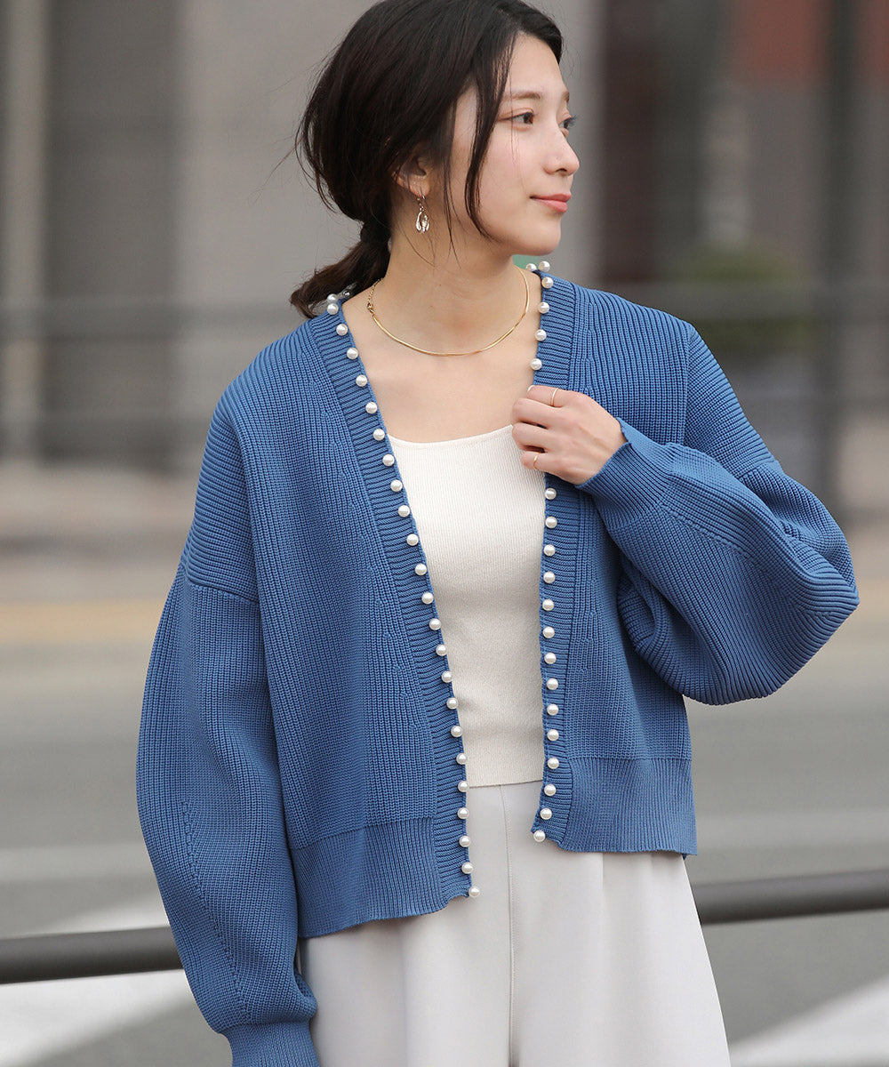 BouJeloud パール付ドルマンニットカーディガン