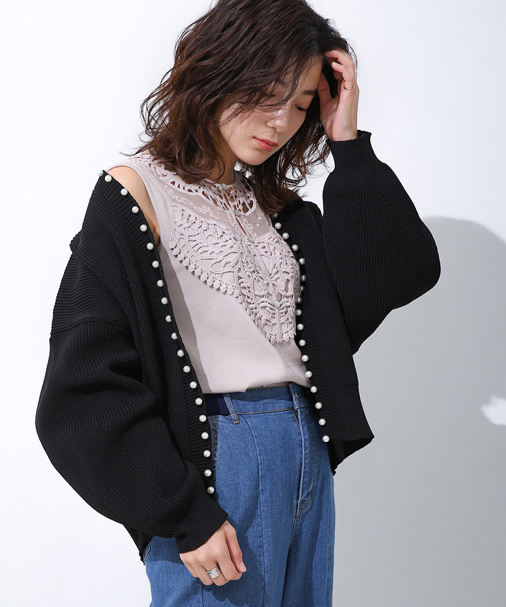 BouJeloud パール付ドルマンニットカーディガン