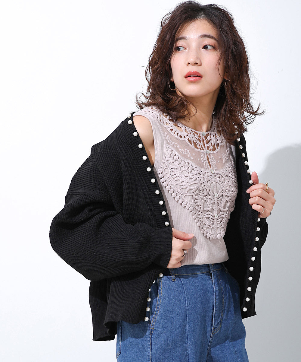 BouJeloud パール付ドルマンニットカーディガン
