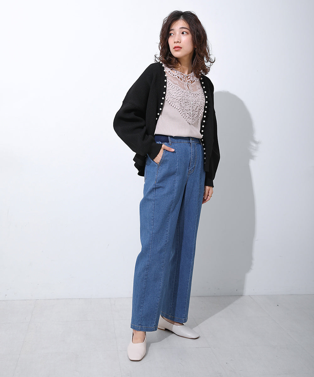 BouJeloud パール付ドルマンニットカーディガン
