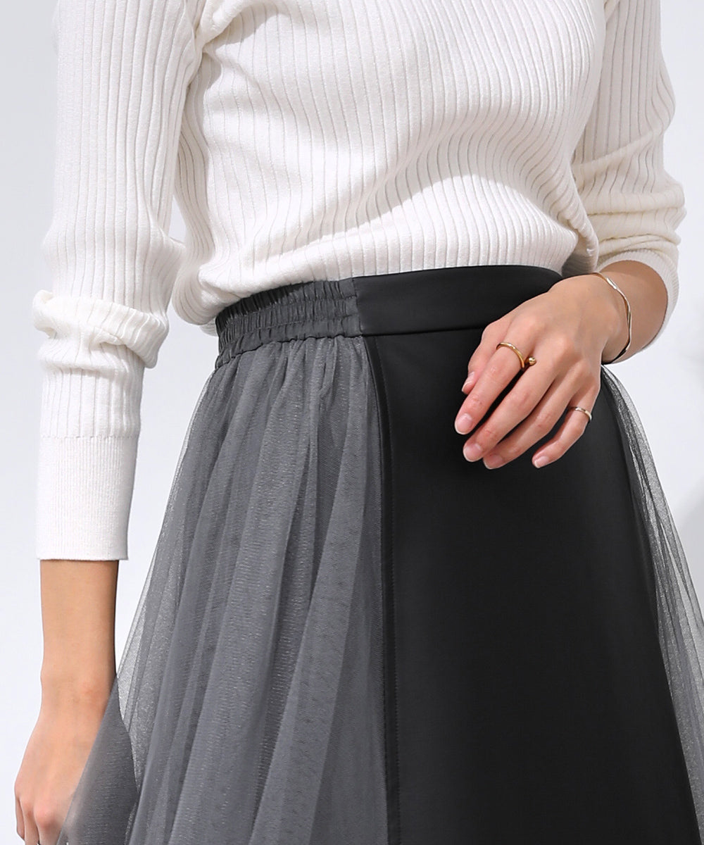 レザードッキングフレアスカート