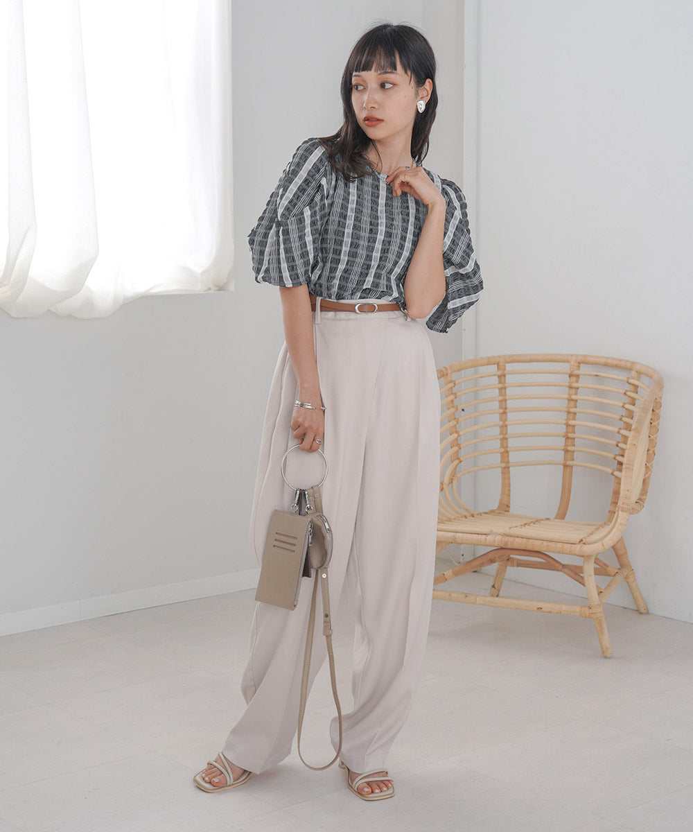 Bab シアーチェックパフスリーブブラウス