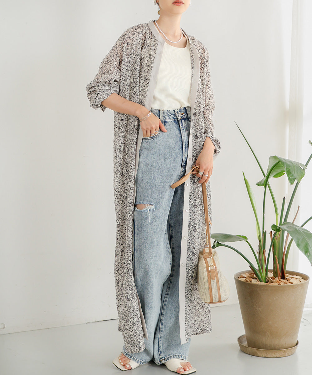 Bab ジャガード小花柄シャツワンピース