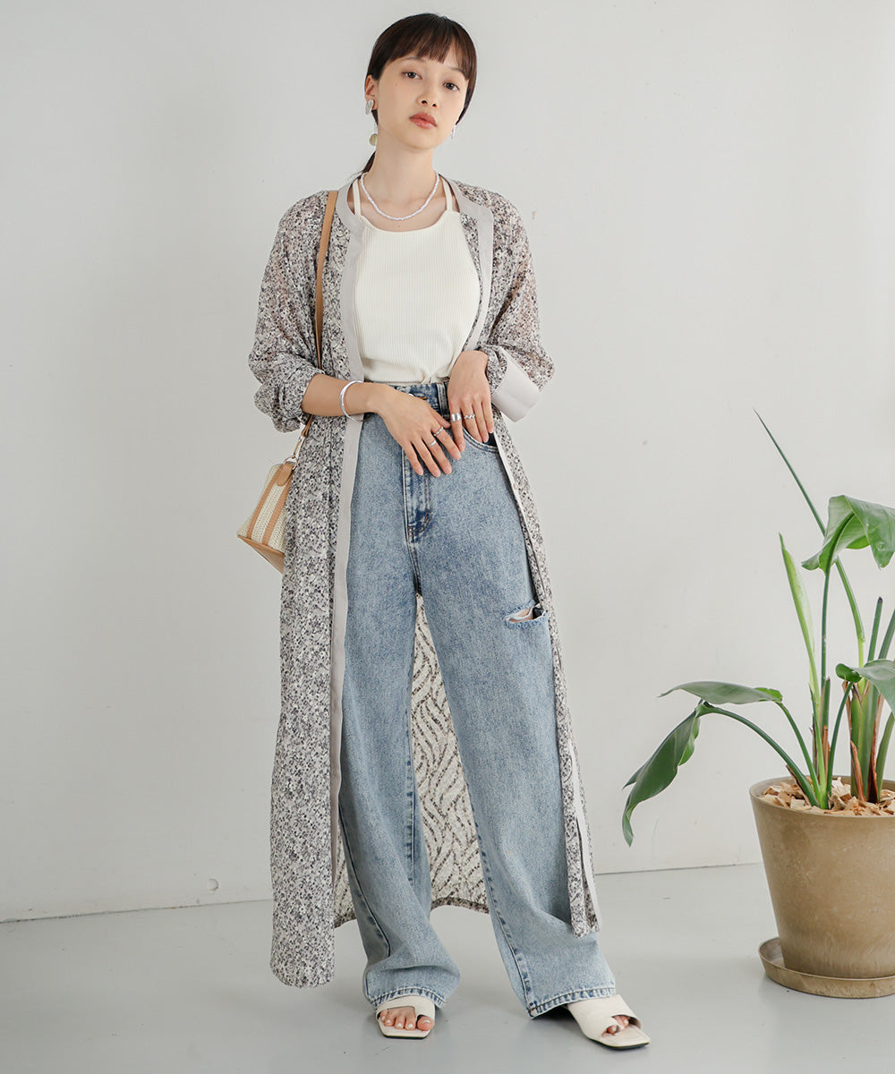 Bab ジャガード小花柄シャツワンピース