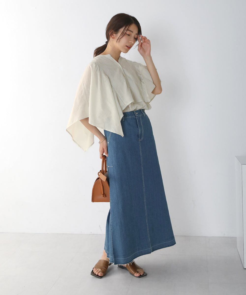 BouJeloud インド綿ボイルケープスリーブブラウス