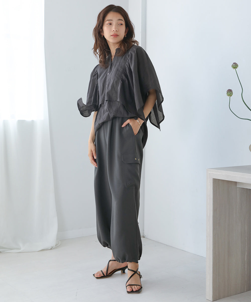BouJeloud インド綿ボイルケープスリーブブラウス