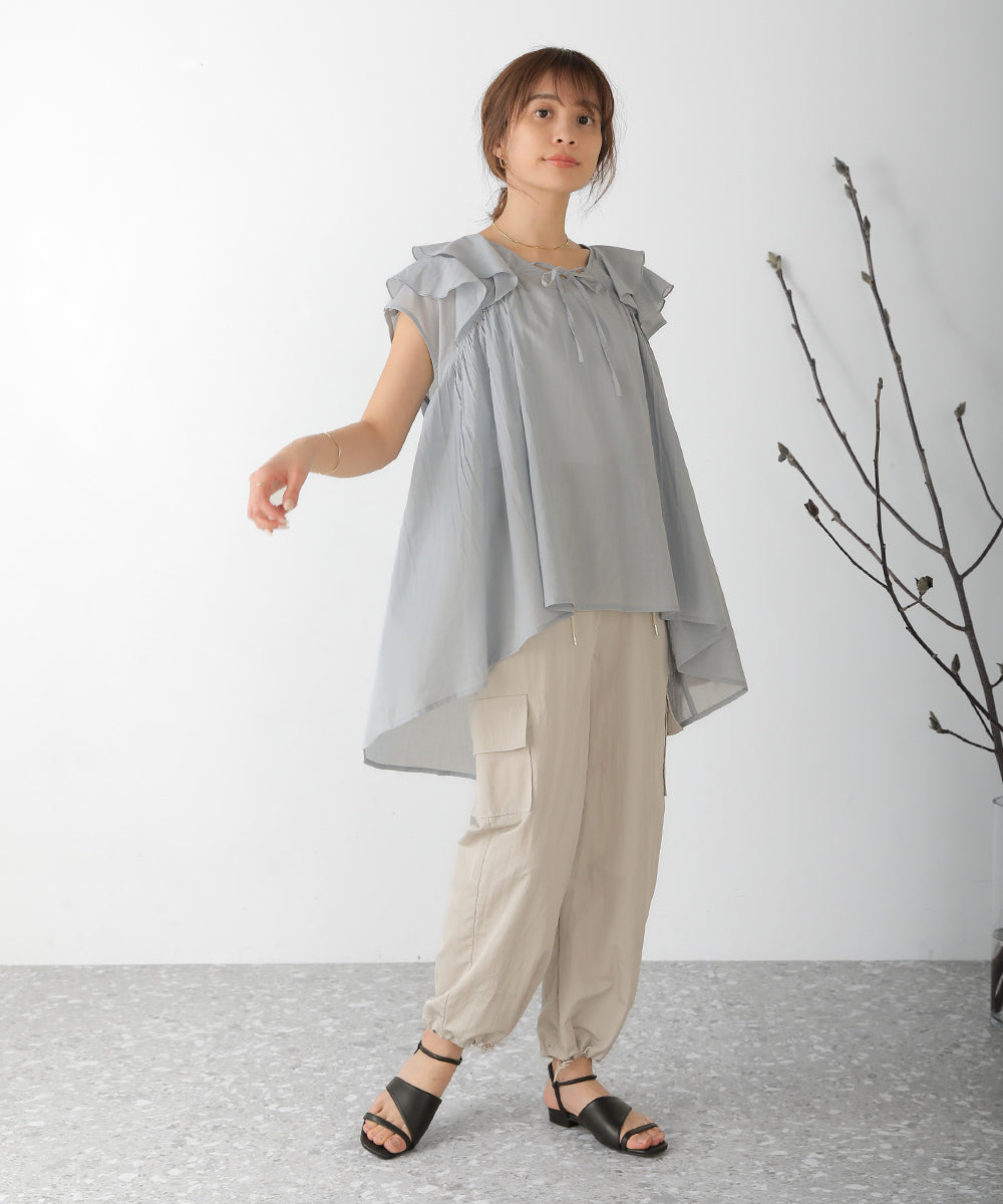 BouJeloud 綿ボイルラッフルカラーブラウス