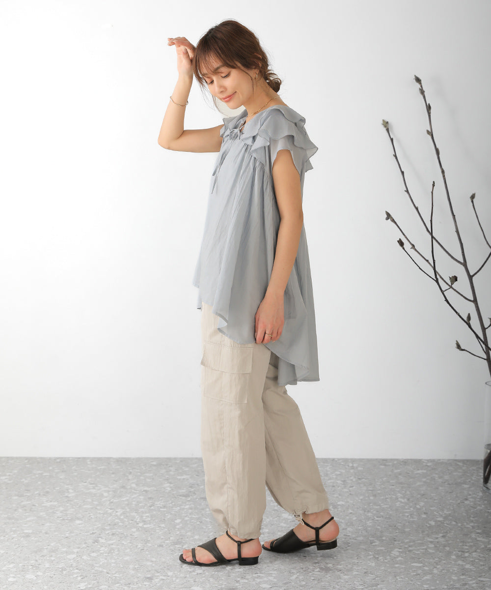 BouJeloud 綿ボイルラッフルカラーブラウス