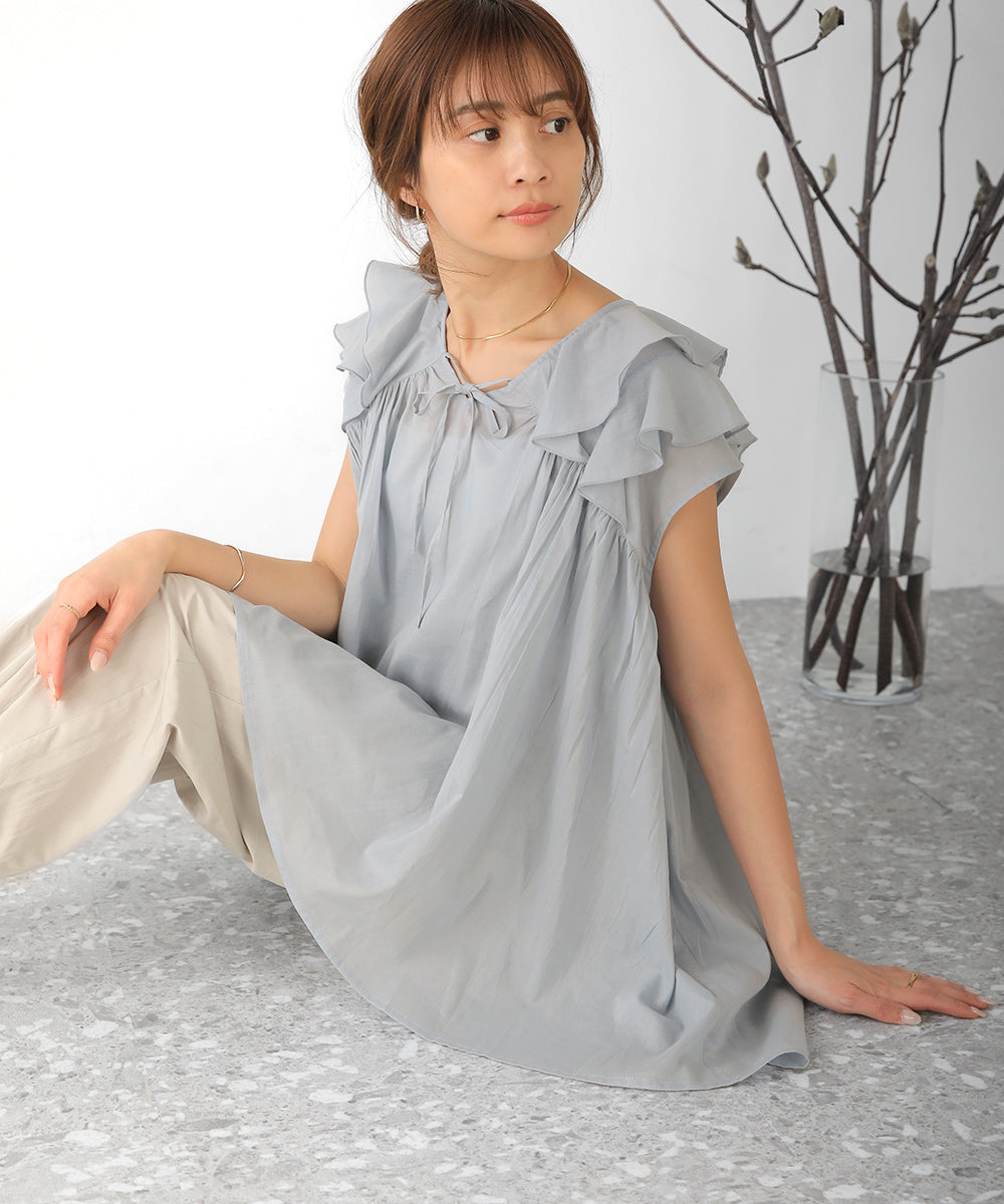 BouJeloud 綿ボイルラッフルカラーブラウス
