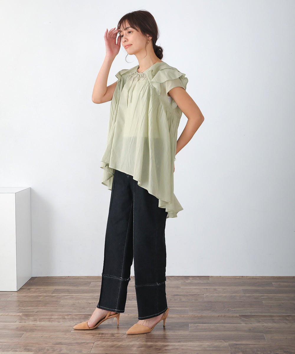 BouJeloud 綿ボイルラッフルカラーブラウス