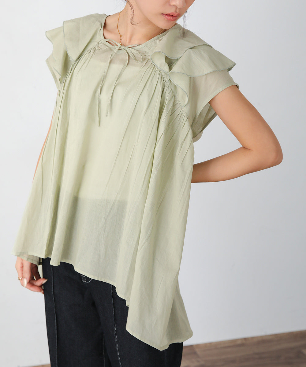 BouJeloud 綿ボイルラッフルカラーブラウス