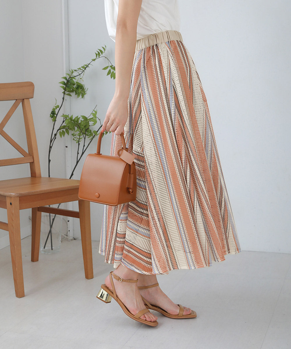 BouJeloud マルチストライプメッシュスカート