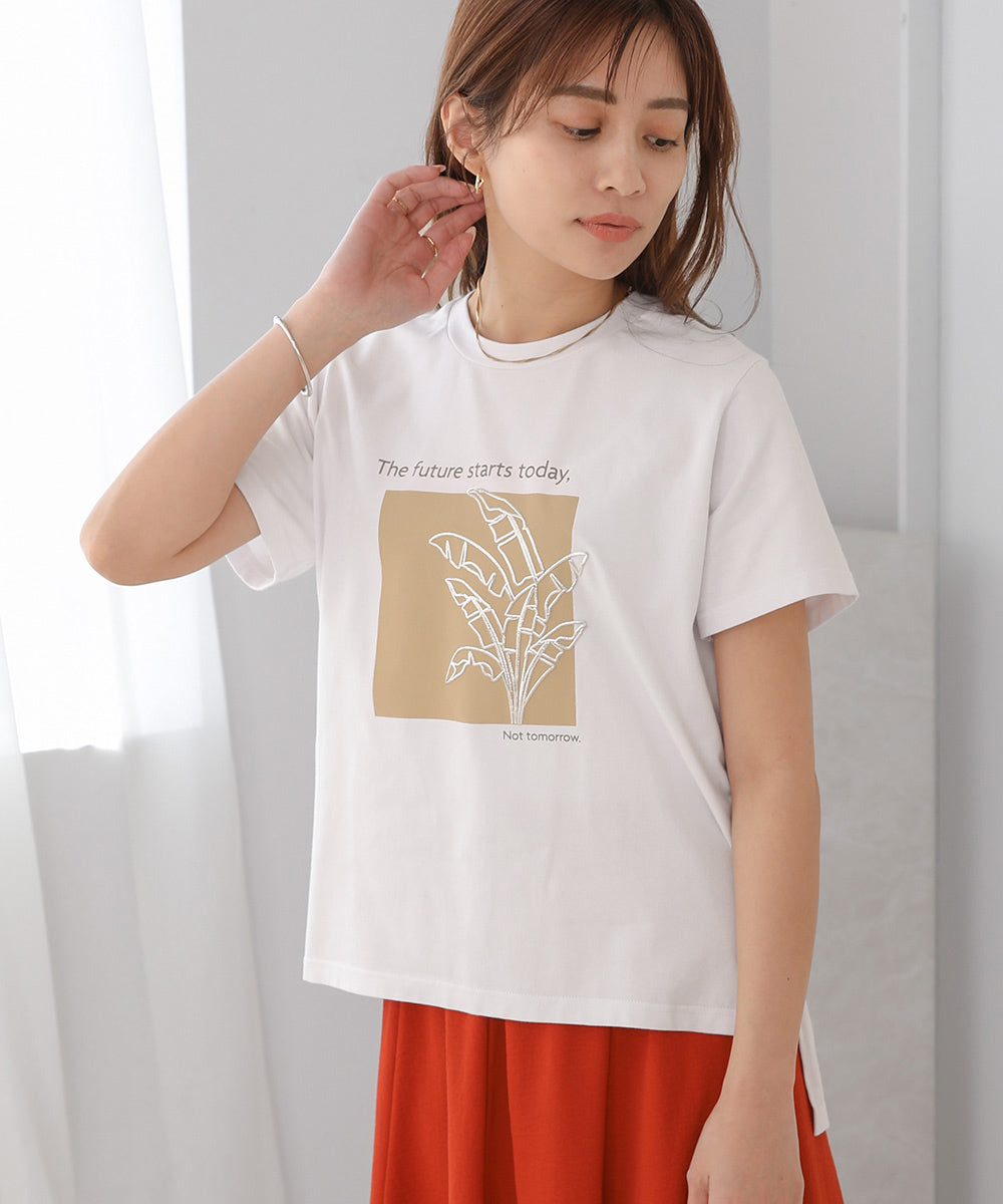 BouJeloud 発泡箔リーフプリントＴシャツ