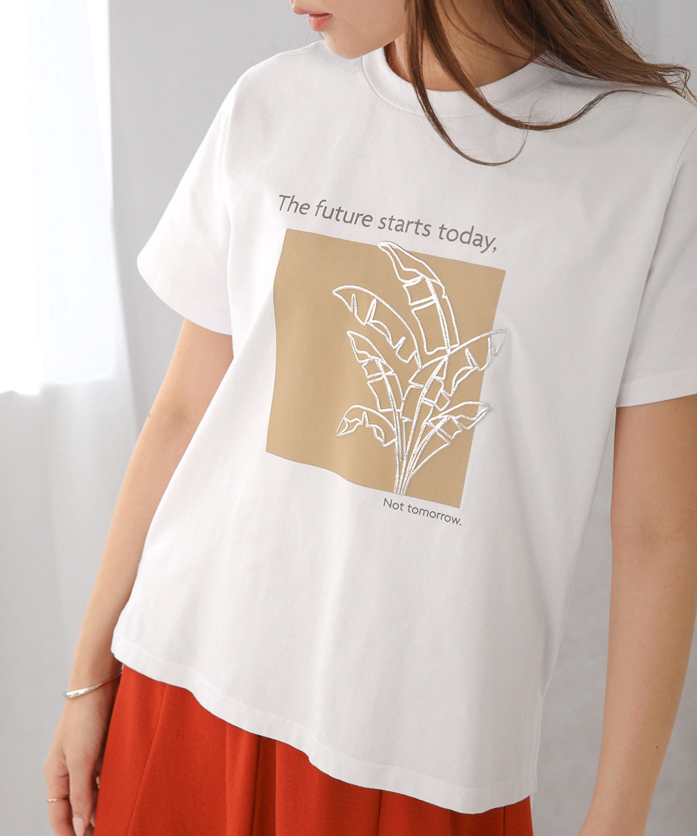 BouJeloud 発泡箔リーフプリントTシャツ