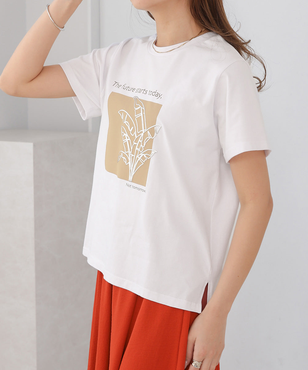 BouJeloud 発泡箔リーフプリントTシャツ