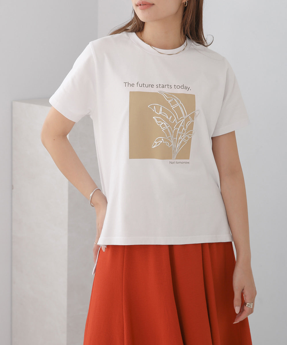BouJeloud 発泡箔リーフプリントTシャツ